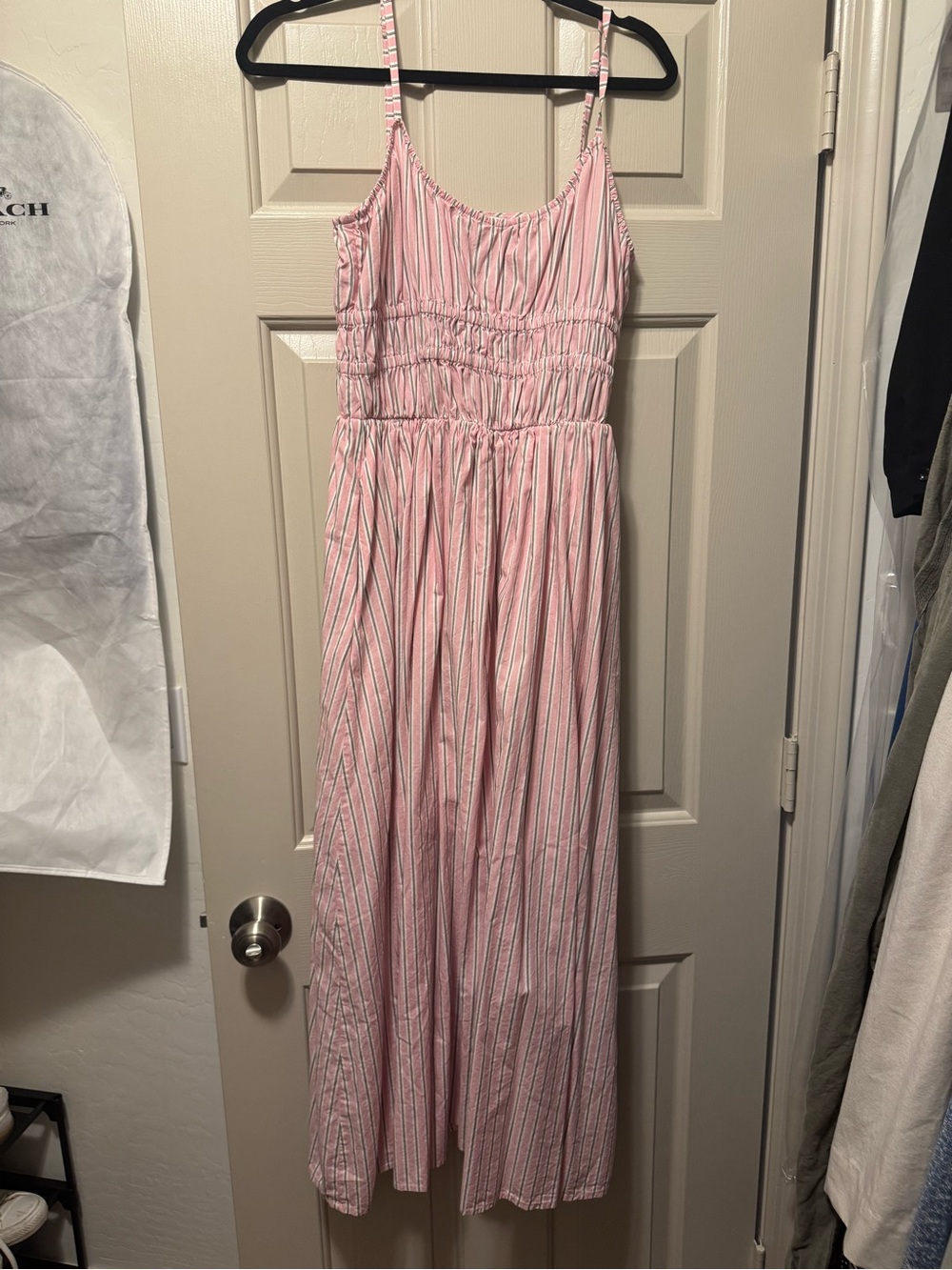 Light Pink Striped Women's Sundress - Spaghetti Strap MIDI